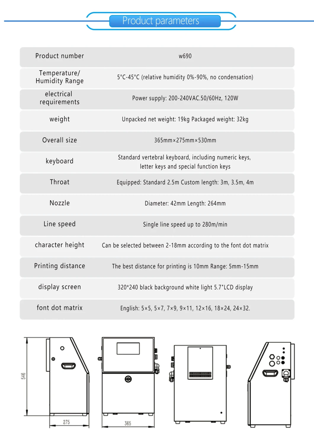 Continuous Small Character Inkjet Printer Online Cij Inkjet Printer (W690)